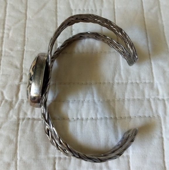 Sterling Silver Leopard Jasper Artisan Cuff Bracelet with Double Plate Braids - Picture 11 of 12